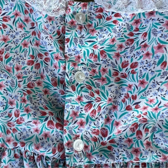 Vtg Polly Flinders Delicate Floral Long Sleeve Dress Diamond  Smocked Lace Sz 3T - Picture 10 of 15